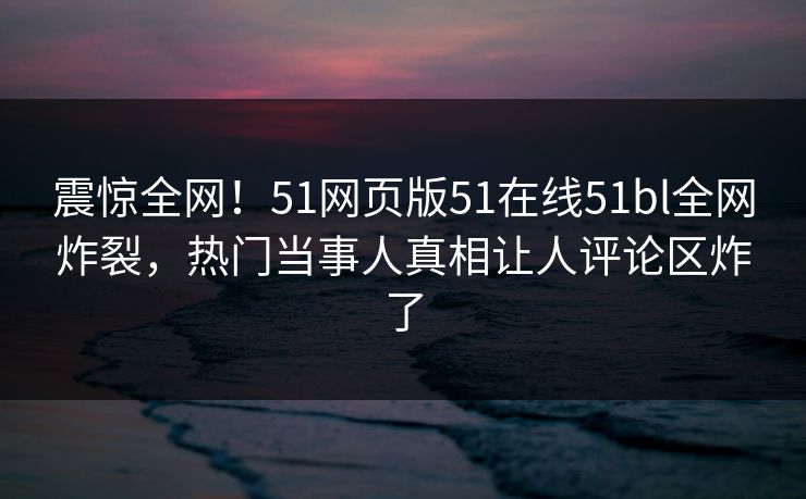 震惊全网！51网页版51在线51bl全网炸裂，热门当事人真相让人评论区炸了