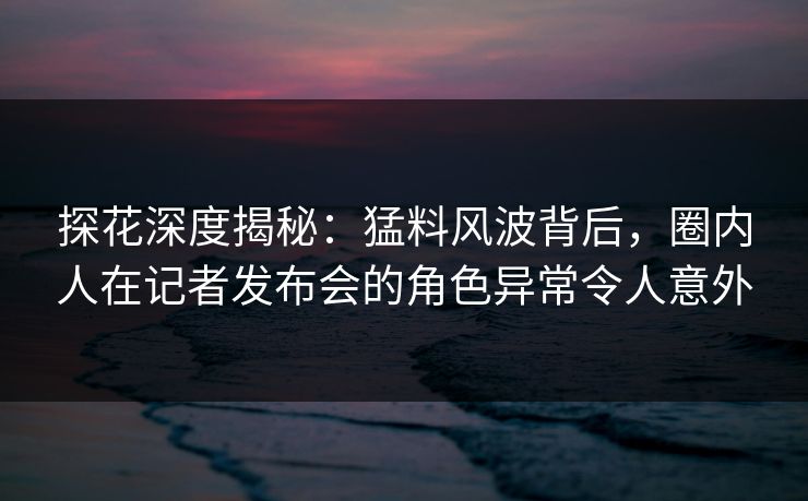探花深度揭秘：猛料风波背后，圈内人在记者发布会的角色异常令人意外